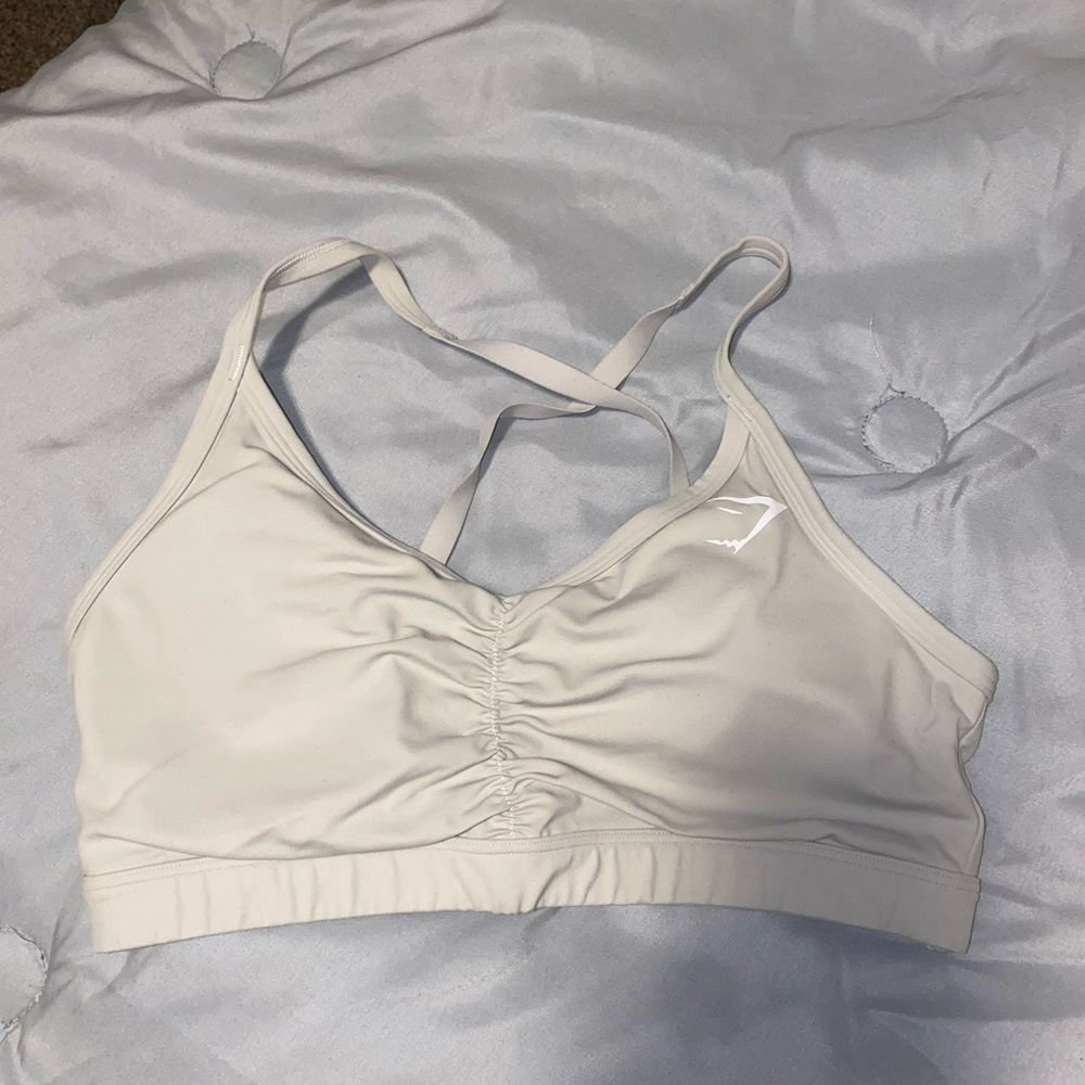 Gymshark ruched sports bra- cream grey color